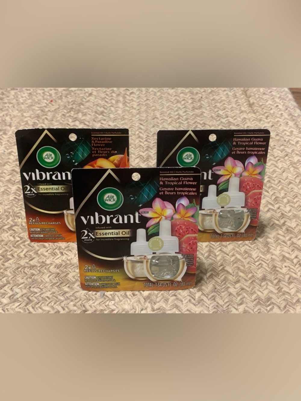 Lot of 3 Air Wick Vibrant Essential Oil Refills New Hawaiian Guava & Nectarine